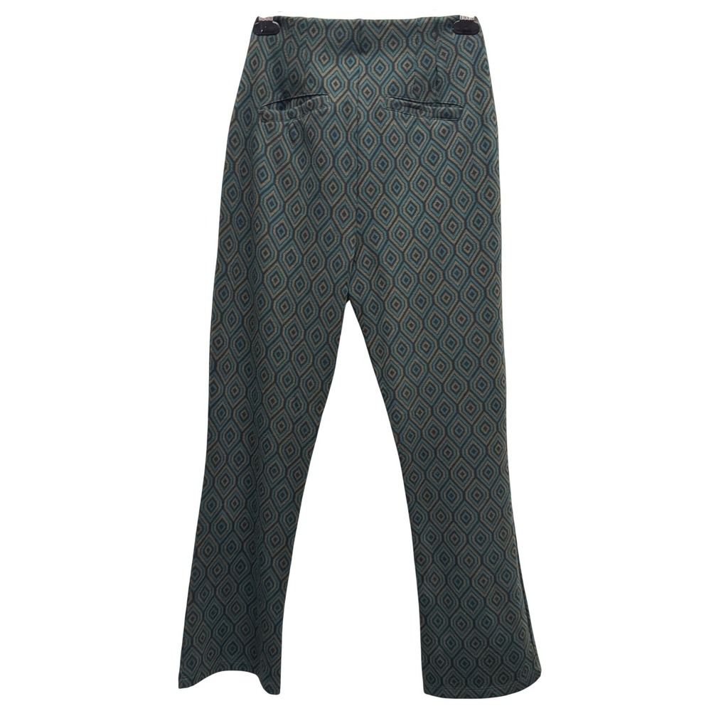 Free People Diamond Jacquard Small Knit Pants Teal Green High Rise Boho Flare - Picture 3 of 8